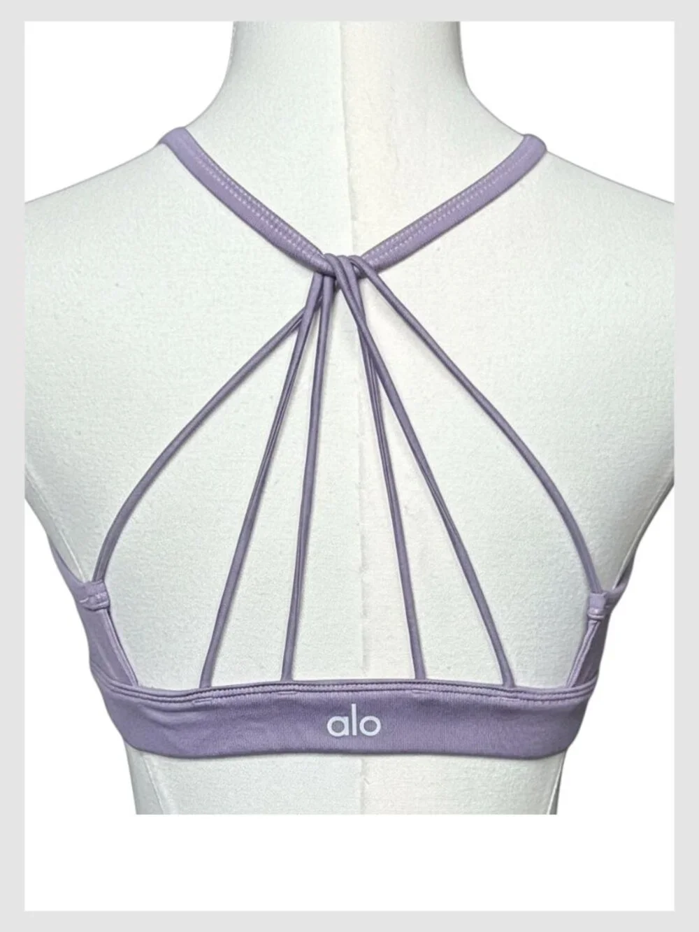 Alo Yoga Sunny Strappy Bra Lavender Purple Strappy Back Ruched Front M